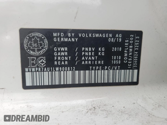 2020 Volkswagen Golf SEL Premium с VIN WVWPR7AU1LW900812, выставлен на аукционе Copart как лот 47751375 с пробегом 88 258 миль миль и Списание • Salvage title. История ставок и продаж доступна на DreamBid. Изображение 12.
