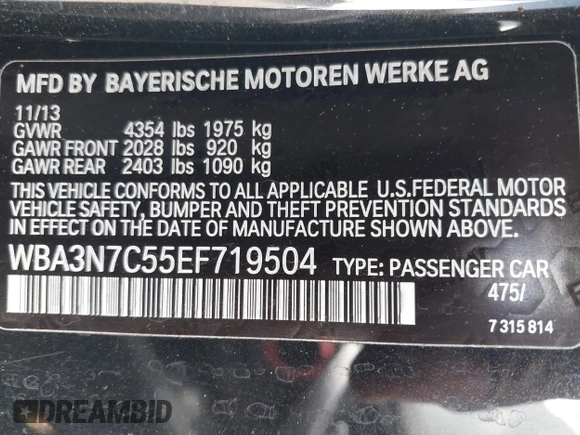 2014 BMW 4 Series 428i with VIN WBA3N7C55EF719504, listed as a IAAI auction lot 41403957 with 98,882 mi miles and . Bid and sale history available at carsss.com. Image 9.