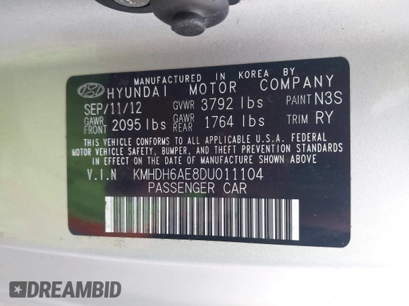 2013 Hyundai Elantra Coupe SE with VIN KMHDH6AE8DU011104, listed as a IAAI auction lot 41588963 with 112,726 mi miles. Bid and sale history available at carsss.com. Image 9.