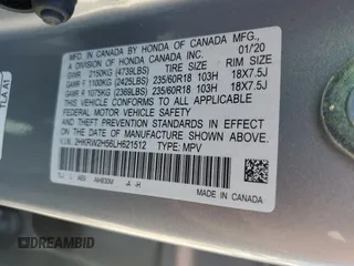 2020 Honda CR-V EX with VIN 2HKRW2H56LH621512, listed as a Copart auction lot 54321615 with 117,713 mi miles and Salvage Title. Bid and sale history available at DreamBid. Image 13.