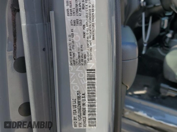 2022 Jeep Wrangler Sport S with VIN 1C4GJXAG2NW195751, listed as a Copart auction lot 44842615 with 42,289 mi miles and Salvage title. Bid and sale history available at DreamBid. Image 14.