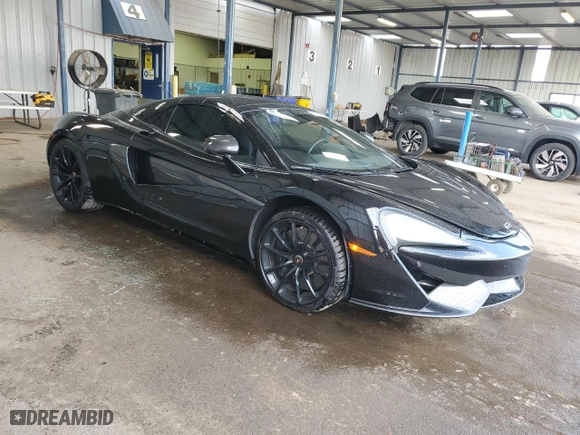 2018 McLaren 570S with VIN SBM13FAA1JW004280, listed as a Copart auction lot 63609654 with 22,596 mi miles and Salvage Title. Bid and sale history available at carsss.com. Image 4.