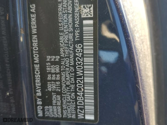 2020 Toyota GR Supra 3.0 with VIN WZ1DB4C02LW032496, listed as a Copart auction lot 60150484 with 0 mi miles and Salvage Title. Bid and sale history available at carsss.com. Image 14.