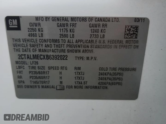 2011 GMC Terrain SLE-1 z VIN 2CTALMECXB6392022, wystawiony jako Copart lot #53680625 z przebiegiem 185 839 mil mil oraz Szkoda całkowita • Salvage title. Historia ofert i sprzedaży dostępna na DreamBid. Obrazek 13.