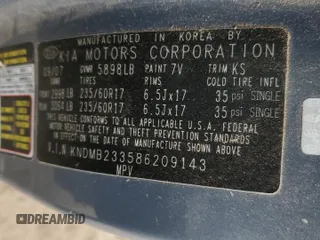 2008 Kia Sedona EX with VIN KNDMB233586209143, listed as a Copart auction lot 84625874 with 210,206 mi miles and Non Repairable. Bid and sale history available at carsss.com. Image 13.