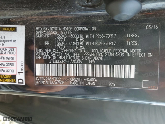 2016 Toyota 4Runner Limited with VIN JTEBU5JR4G5330305, listed as a Copart auction lot 47704235 with 119,888 mi miles and Salvage Title. Bid and sale history available at carsss.com. Image 15.