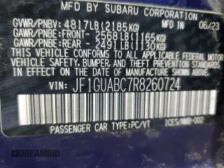 2024 Subaru Impreza z VIN JF1GUABC7R8260724, wystawiony jako Copart lot #48872355 z przebiegiem 16 766 mil mil oraz Szkoda całkowita • Salvage title. Historia ofert i sprzedaży dostępna na DreamBid. Obrazek 12.