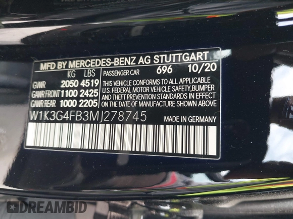 2021 Mercedes-Benz A 220 z VIN W1K3G4FB3MJ278745, wystawiony jako IAAI lot #42386479 z przebiegiem 33 282 mil mil oraz . Historia ofert i sprzedaży dostępna na DreamBid. Obrazek 9.