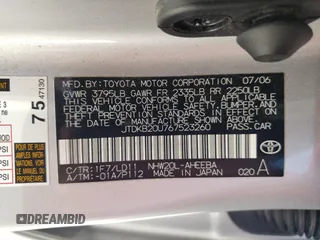 2006 Toyota Prius with VIN JTDKB20U767523260, listed as a Copart auction lot 52992785 with 125,406 mi miles and Clean Title. Bid and sale history available at DreamBid. Image 12.