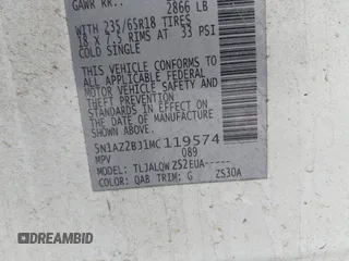 2021 Nissan Murano SV z VIN 5N1AZ2BJ1MC119574, wystawiony jako IAAI lot #41526022 z przebiegiem 96 347 mil mil oraz . Historia ofert i sprzedaży dostępna na DreamBid. Obrazek 9.