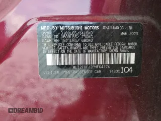 2023 Mitsubishi Mirage ES with VIN ML32FUFJ2PHF04274, listed as a Copart auction lot 58464685 with 23,627 mi miles and Salvage title. Bid and sale history available at DreamBid. Image 13.