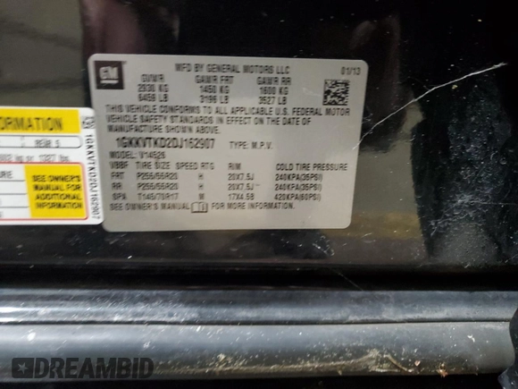 2013 GMC Acadia Denali with VIN 1GKKVTKD2DJ162907, listed as a Copart auction lot 50572575 with 0 mi miles and Clean Title. Bid and sale history available at carsss.com. Image 13.