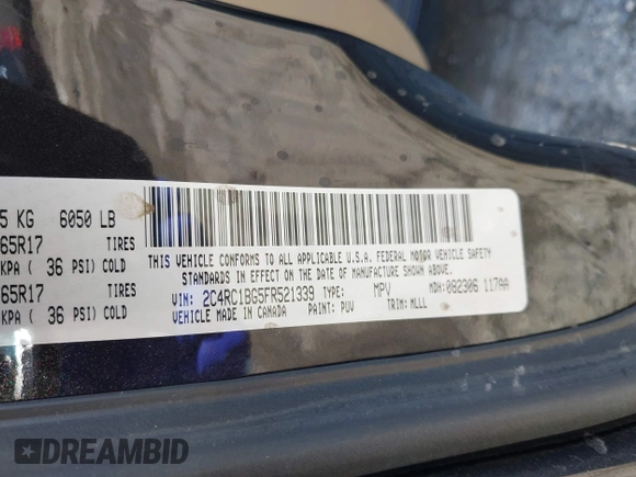 2015 Chrysler Town & Country Touring with VIN 2C4RC1BG5FR521339, listed as a IAAI auction lot 41984089 with 107,275 mi miles and . Bid and sale history available at DreamBid. Image 9.