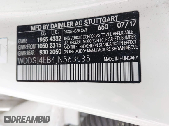 2018 Mercedes-Benz CLA 250 with VIN WDDSJ4EB4JN563585, listed as a IAAI auction lot 41902912 with 146,341 mi miles and . Bid and sale history available at DreamBid. Image 9.