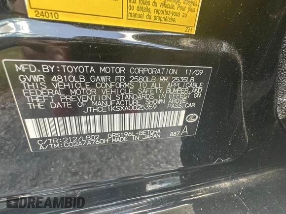 2010 Lexus GS 350 z VIN JTHCE1KSXA0025359, wystawiony jako Copart lot #77881624 z przebiegiem 167 013 mil mil oraz Czysty tytuł • Clean title. Historia ofert i sprzedaży dostępna na DreamBid. Obrazek 10.
