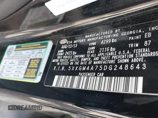 2013 Kia Optima LX with VIN 5XXGM4A75DG248643, listed as a IAAI auction lot 42185470 with 201,860 mi miles and . Bid and sale history available at DreamBid. Image 9.