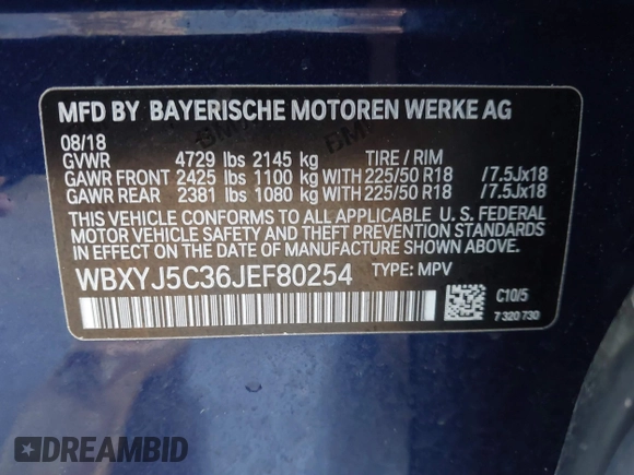 2018 BMW X2 xDrive28i with VIN WBXYJ5C36JEF80254, listed as a IAAI auction lot 41636541 with 98,137 mi miles. Bid and sale history available at carsss.com. Image 9.