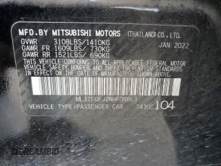 2022 Mitsubishi Mirage ES with VIN ML32FUFJ2NHF06863, listed as a Copart auction lot 55861615 with 29,514 mi miles and Salvage title. Bid and sale history available at DreamBid. Image 12.