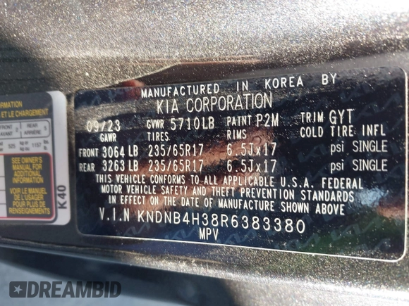 2024 Kia Carnival LX with VIN KNDNB4H38R6383380, listed as a IAAI auction lot 42013312 with 42,152 mi miles. Bid and sale history available at carsss.com. Image 9.