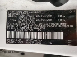 2017 Lexus GX 460 z VIN JTJBM7FX1H5156490, wystawiony jako Copart lot #55079285 z przebiegiem 118 072 mil mil oraz Szkoda całkowita • Salvage title. Historia ofert i sprzedaży dostępna na DreamBid. Obrazek 14.