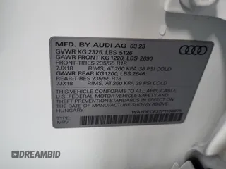 2023 Audi Q3 S line Premium with VIN WA1DECF37P1108975, listed as a IAAI auction lot 42796417 with 58,193 mi miles and . Bid and sale history available at DreamBid. Image 11.