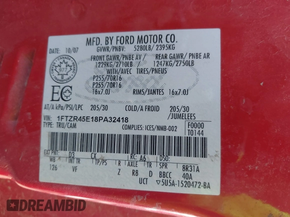2008 Ford Ranger XLT с VIN 1FTZR45E18PA32418, выставлен на аукционе IAAI как лот 41282122 с пробегом 144 928 миль миль и . История ставок и продаж доступна на DreamBid. Изображение 9.