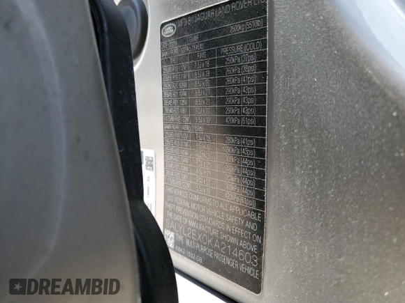 2019 Land Rover Range Rover Velar R-Dynamic SE с VIN SALYL2EX0KA214603, выставлен на аукционе Copart как лот 56075515 с пробегом 76 595 миль миль и Списание • Salvage title. История ставок и продаж доступна на DreamBid. Изображение 13.