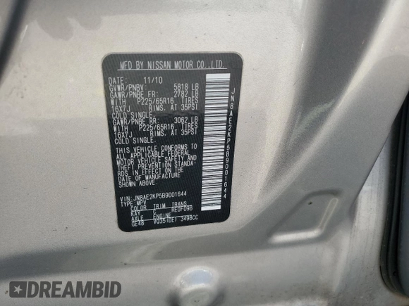 2011 Nissan Quest SL z VIN JN8AE2KP5B9001644, wystawiony jako Copart lot #50058135 z przebiegiem 177 521 mil mil oraz Szkoda całkowita • Salvage title. Historia ofert i sprzedaży dostępna na DreamBid. Obrazek 13.