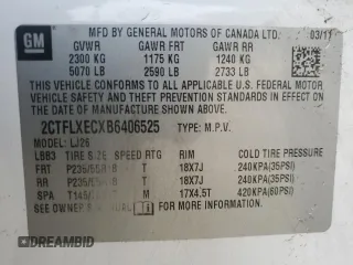 2011 GMC Terrain SLT-2 with VIN 2CTFLXECXB6406525, listed as a Copart auction lot 86180104 with 161,851 mi miles and Non Repairable. Bid and sale history available at DreamBid. Image 12.