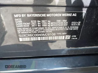 2022 BMW X5 xDrive40i with VIN 5UXCR6C06N9M28108, listed as a IAAI auction lot 41934028 with 28,527 mi miles. Bid and sale history available at carsss.com. Image 9.