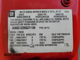 2005 Chevrolet Avalanche LS with VIN 3GNEC12Z85G271168, listed as a Copart auction lot 72770854 with 127,474 mi miles and Salvage Title. Bid and sale history available at carsss.com. Image 14.