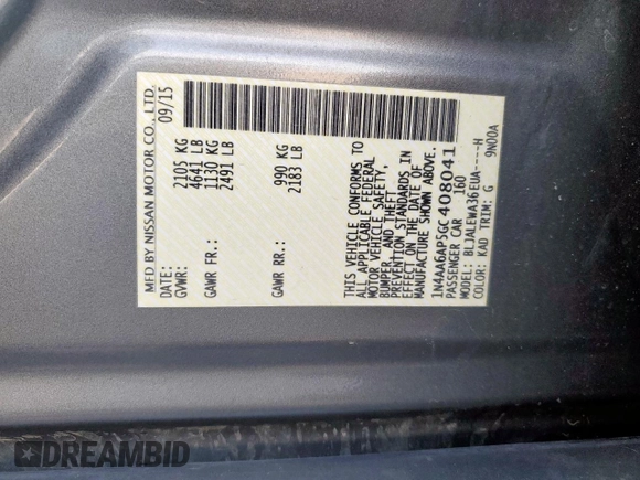 2016 Nissan Maxima SR with VIN 1N4AA6AP5GC408041, listed as a Copart auction lot 53851375 with 176,959 mi miles and Salvage title. Bid and sale history available at DreamBid. Image 12.