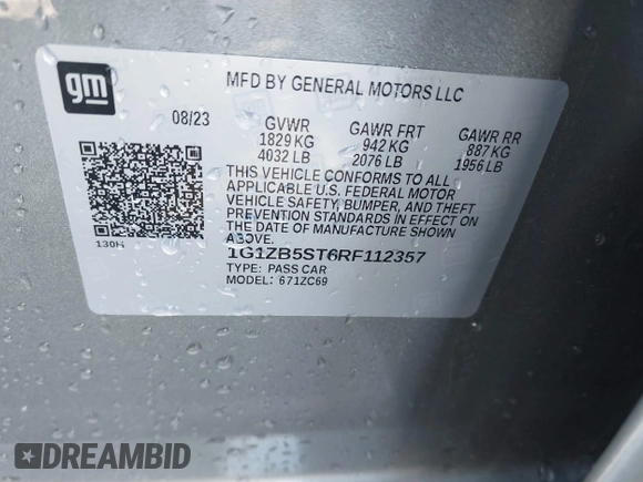 2024 Chevrolet Malibu LS with VIN 1G1ZB5ST6RF112357, listed as a IAAI auction lot 41191451 with 8,920 mi miles and . Bid and sale history available at DreamBid. Image 9.