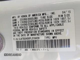2015 Acura RDX Technology z VIN 5J8TB3H56FL018438, wystawiony jako IAAI lot #42368942 z przebiegiem Nie podano mil oraz . Historia ofert i sprzedaży dostępna na DreamBid. Obrazek 9.