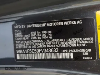 2015 BMW 2 Series 228i with VIN WBA1F5C59FV343633, listed as a Copart auction lot 60329925 with 123,644 mi miles and Non repairable. Bid and sale history available at DreamBid. Image 12.