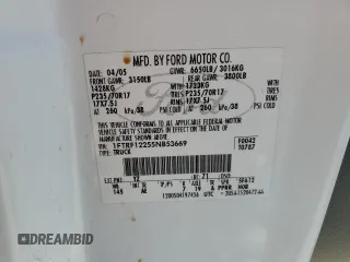 2005 Ford F-150 XL with VIN 1FTRF12255NB53669, listed as a Copart auction lot 61636135 with 156,562 mi miles and Salvage title. Bid and sale history available at DreamBid. Image 12.