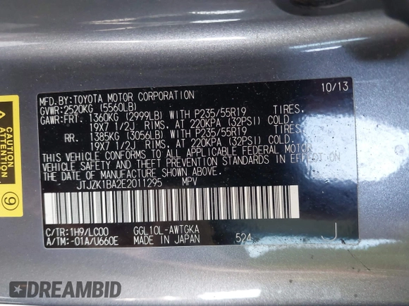 2014 Lexus RX 350 with VIN JTJZK1BA2E2011295, listed as a IAAI auction lot 42454767 with 143,029 mi miles and . Bid and sale history available at DreamBid. Image 9.