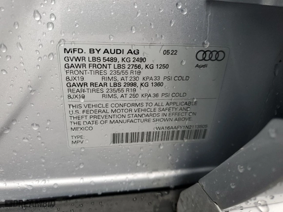 2022 Audi Q5 Sportback S line Prestige with VIN WA16AAFY1N2113505, listed as a Copart auction lot 48264135 with 18,147 mi miles and Salvage Title. Bid and sale history available at carsss.com. Image 13.