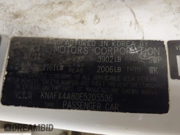 2014 Kia Forte EX with VIN KNAFX4A80E5205536, listed as a IAAI auction lot 41882012 with 103,641 mi miles. Bid and sale history available at carsss.com. Image 9.