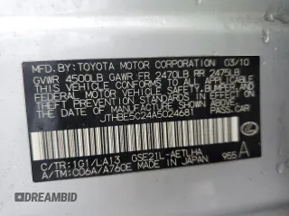 2010 Lexus IS 350 with VIN JTHBE5C24A5024681, listed as a Copart auction lot 45039015 with 158,335 mi miles and Salvage Title. Bid and sale history available at DreamBid. Image 12.