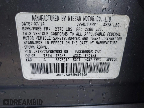 2014 Infiniti Q50 Premium with VIN JN1BV7AP8EM693109, listed as a IAAI auction lot 42183699 with 171,981 mi miles and . Bid and sale history available at DreamBid. Image 9.