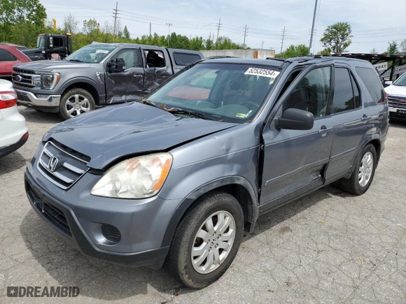 2005 Honda CR-V EX SE with VIN JHLRD789X5C064983, listed as a Copart auction lot 52532554 with 147,209 mi miles and Salvage Title. Bid and sale history available at carsss.com. Image 1.