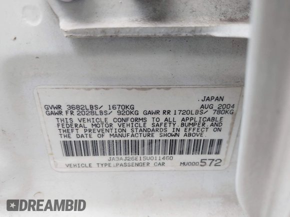 2005 Mitsubishi Lancer ES с VIN JA3AJ26E15U011460, выставлен на аукционе IAAI как лот 41955427 с пробегом 343 559 миль миль и . История ставок и продаж доступна на DreamBid. Изображение 9.