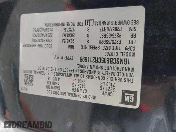 2012 Chevrolet Tahoe LT with VIN 1GNSCBE05CR211898, listed as a IAAI auction lot 42612993 with 233,367 mi miles and . Bid and sale history available at DreamBid. Image 9.
