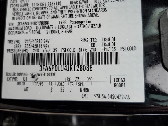 2018 Ford Fusion Hybrid SE with VIN 3FA6P0LU4JR128088, listed as a Copart auction lot 72694472 with 152,684 mi miles. Bid and sale history available at carsss.com. Image 12.