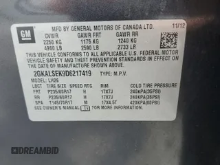 2013 GMC Terrain SLE with VIN 2GKALSEK9D6217419, listed as a Copart auction lot 56045594 with 147,536 mi miles and Non Repairable. Bid and sale history available at DreamBid. Image 12.