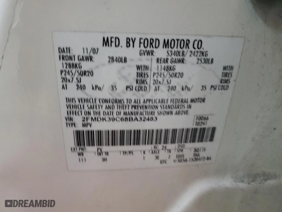 2008 Ford Edge Limited with VIN 2FMDK39C68BA32483, listed as a Copart auction lot 47642435 with 215,359 mi miles and Salvage Title. Bid and sale history available at carsss.com. Image 14.