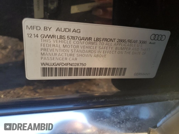 2015 Audi A8 z VIN WAUJGAFD4FN028750, wystawiony jako Copart lot #89099265 z przebiegiem 44 149 mil mil oraz Szkoda całkowita • Salvage title. Historia ofert i sprzedaży dostępna na DreamBid. Obrazek 12.