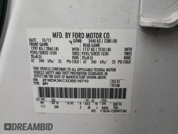 2013 Ford Edge Limited with VIN 2FMDK3KCXDBE16710, listed as a Copart auction lot 61336824 with 131,129 mi miles and Salvage Title. Bid and sale history available at carsss.com. Image 12.