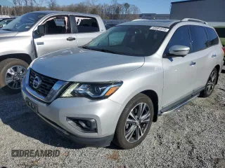 2018 Nissan Pathfinder Platinum z VIN 5N1DR2MN1JC677062, wystawiony jako Copart lot #49581515 z przebiegiem 140 606 mil mil oraz Czysty tytuł • Clean title. Historia ofert i sprzedaży dostępna na DreamBid. Obrazek 1.